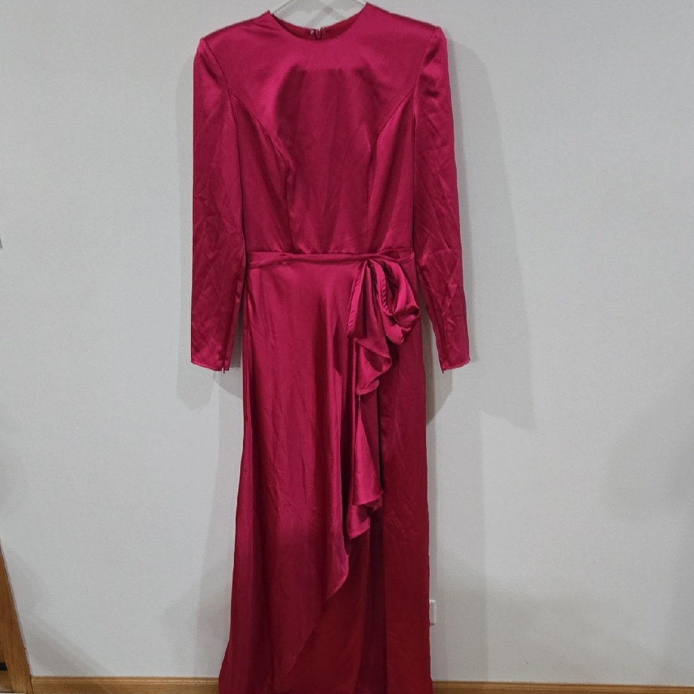 Ieena For Mac Duggal Magenta Pink Long Sleeve Dress